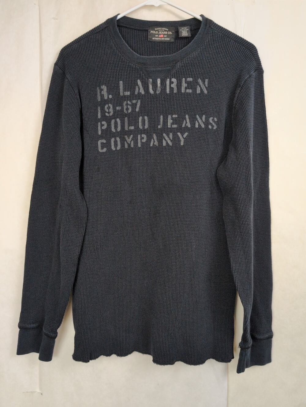 Vintage Ralph Lauren Polo Jeans Co 1967 black waffle knit shirt Size M Preppy